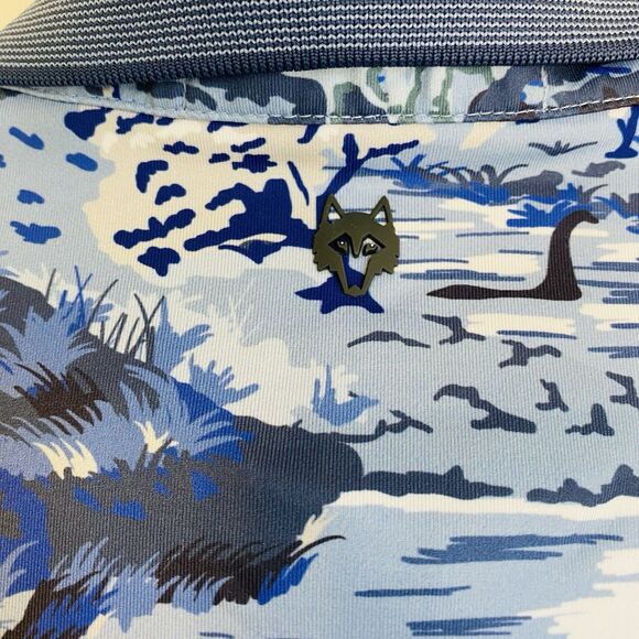 Greyson Polo Shirt Men L Blue Mountains Print Performance Golf Activewear Preppy - Picture 3 of 8